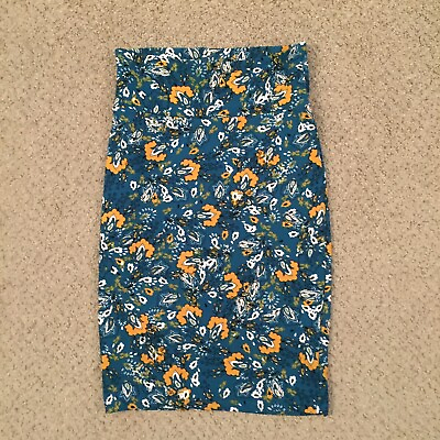 LuLaRoe Cassie Skirt XS Knee Length Unlined Pull On Blue Floral Casual $14.00
