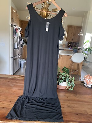 #ad Derek Heart Plus maxi Dress Short Sleeve Open Shoulder Black Sz 1X New $9.99