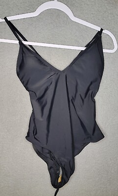 #ad Womens Solid Black One Piece Swimsuit Size Small Drawstring Back Unbranded NWOT $7.99