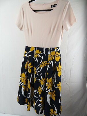 Oxiuly Floral Flower Black Pink Yellow Dress Women#x27;s Size M $7.97