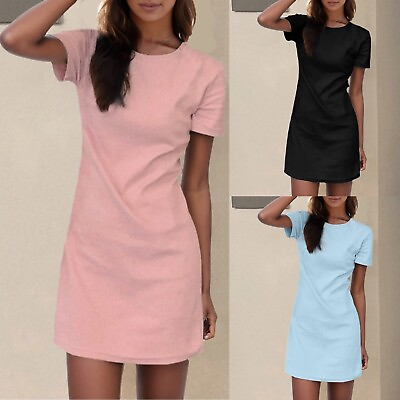 #ad Womens Casual Summer Dress Round Neck Short Sleeve Cotton Maxi Dresses for Women $13.93