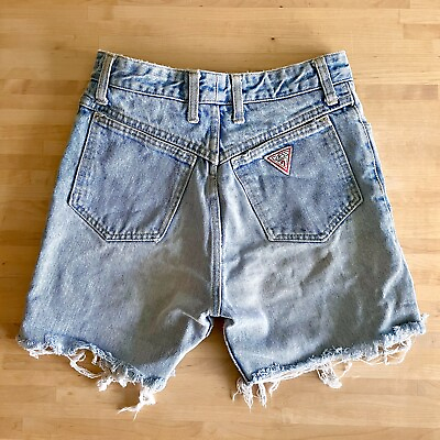 Vintage 80s 90s Guess XS High Rise Cutoffs Jean Shorts Distressed Light Wash $60.00