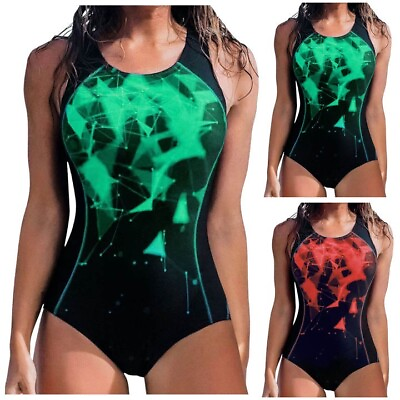 #ad Women Swimsuit One Piece Athletic 6 8 10 12 14 High Cut Summer Beachwear $16.19
