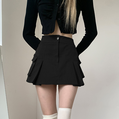 Lady Cargo Pocket Skirts Girls Punk Gothic Pleated A line Mini Frill Retro Sweet $21.56