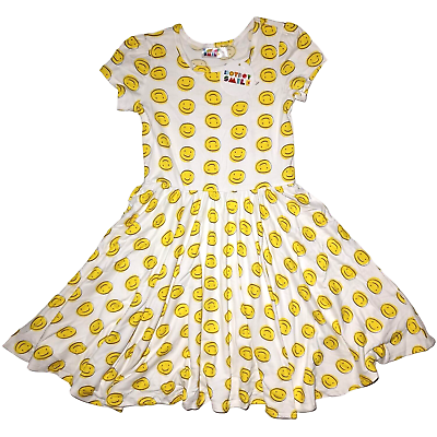 Dot Smile Girls 8 10 White Smiley Face Cap Sleeve Twirl Dress SOFT Yellow NWT $25.00