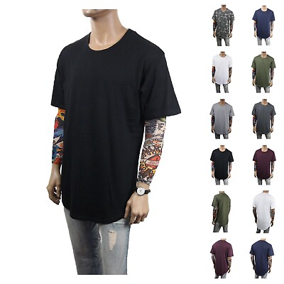 Men Extended Long T Shirt Elongated Fashion Tee Casual Basic Hipster Fashion Tee $9.50