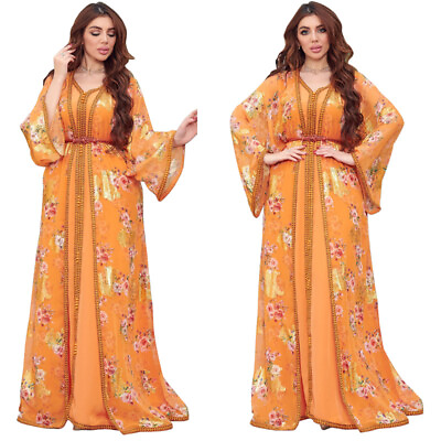 #ad #ad 2PCS Women Muslim Open Abaya Maxi Dress Sets Kaftan Islamic Long Robes Dubai New $66.66