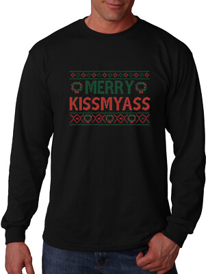 Men#x27;s Merry Christmas Long Sleeve Black T Shirt Holiday Xmas Santa Claus Funny $17.99