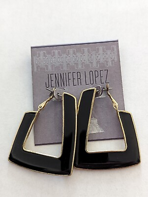 #ad #ad NWT Jennifer Lopez black enamel gold tone earrings 2quot; $14.00