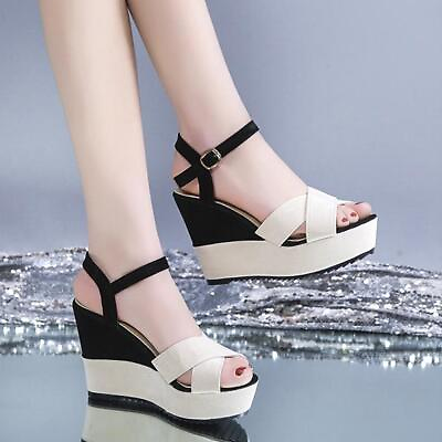#ad Womens Summer Peep Toe Slingback Sandals Platform Wedges High Heels Party Shoes $26.93