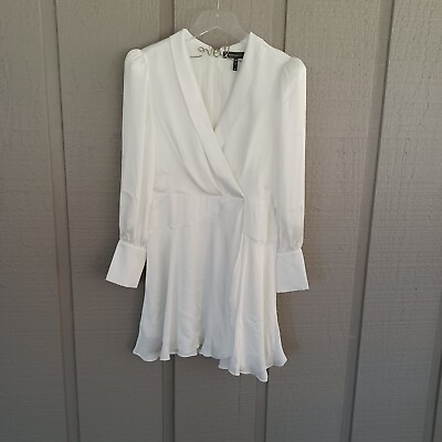#ad BcbgMaxazria Evening Dress Size 10 Long Sleeve Sateen Surplice Faux Wrap Women $59.00