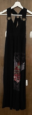#ad S Twelve Dress Womens S Black Maxi Tank V neck Graphic Sleeveless Rhinestone $24.98