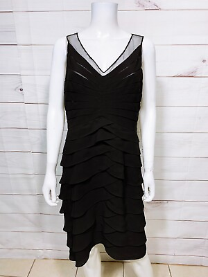 #ad Adrianna Papell Womens Layered Black Cocktail Dress Size 14 Sleeveless Back Zip $150.00