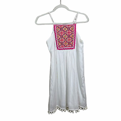 Miami Francesca#x27;s Floral Embroidered White Sleeveless Dress Tassel Boho Women XS $4.99