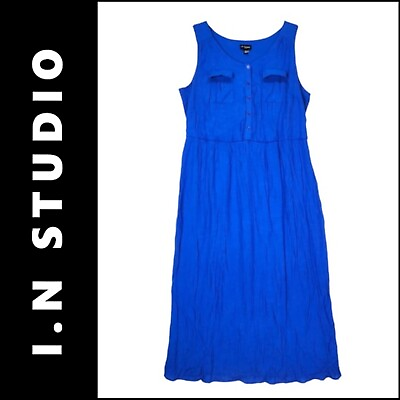 #ad I.N Studio Women Long Dress Plus Size 3X Blue Maxi Sleeveless $18.75