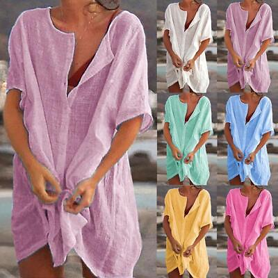 #ad Women Loose Bikini Cover Up Mini Beach T shirt Dress Swimwear Beachwear Soft New $14.24
