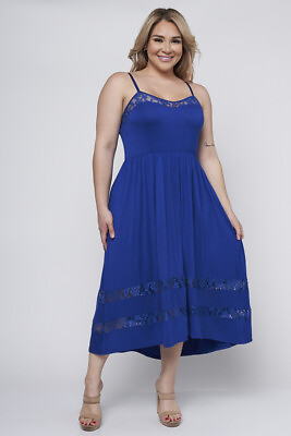 #ad Womens Plus Size Royal Blue Midi Sundress 2X Lace Accent Spaghetti Strap $29.95