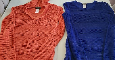 2 Tommy Bahama Crochet Cover up Sweater Dress Blue amp; Orange Button side Sz S $49.99