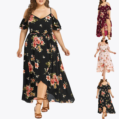 #ad Plus Size Womens Boho Floral Strappy Maxi Dress Ladies Beach Holiday Sundress $19.69