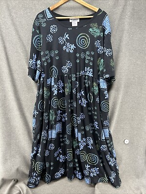 #ad Vintage 80s All American Comfort Blue Floral Maxi Short Sleeve Dress Size 4X $25.49
