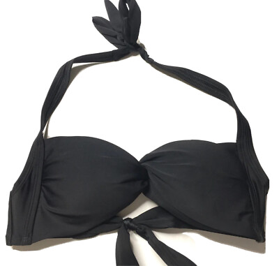 #ad Aerie Swim Twist Front Halter Bikini Top Small S Black Removable Pads $9.00