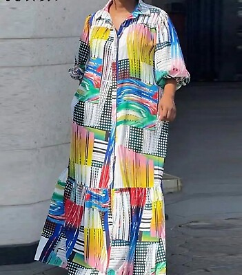 #ad XPLUS Wear Size XL Vibrant Color Novelty Print Striped Tiered Maxi Dress EUC $34.00