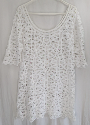 #ad Soft Surroundings Cotton Crochet Ribbon Lace White Beach Cover Up Dress Size 2X $28.95