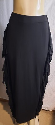 #ad Side Fringe Black Maxi Skirt Knit Stretch Western Boho Womens XL 2XL $13.99
