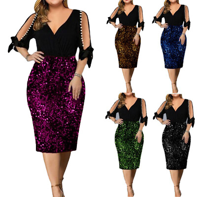 #ad Sexy Women V Neck Knee Pencil Dress Length Plus Size High Waist Party Dresses $24.99