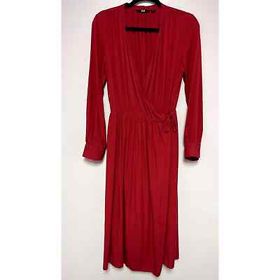 #ad Uniqlo Red Wrap Maxi Dress Long Sleeve Womens Size Small V neck $17.43