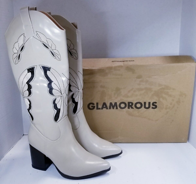 #ad Glamorous Wide Fit Western Heeled Knee Boots in Cream Sz 5UK 7US $63.00