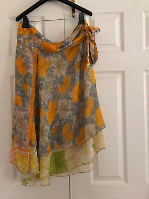 #ad Impressions Size M Wrap Floral Yellow Coral Orange Lemon Green Skirt Women $62.10