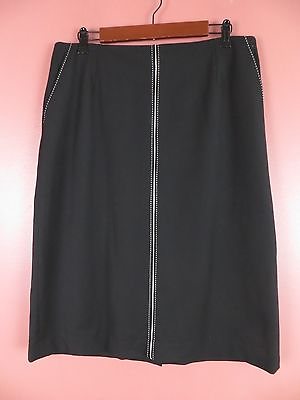 #ad SK09921 TALBOTS Woman Polyester Viscose Pencil Skirt Black White Trim Pockets 14 $15.68