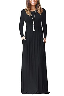 #ad AUSELILY Women Long Sleeve Loose Plain Maxi Dresses Casual Long Dresses with $31.99