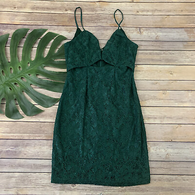 Line amp; Dot UO Lace Mini Dress Size M Cutout Emerald Green Party Cocktail Bodycon $24.79