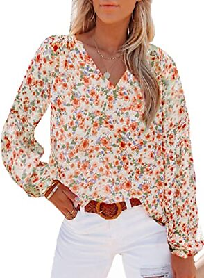 #ad #ad Women#x27;s Casual Boho Floral Print V Neck Long XX Large 1 New Floral Orange $31.12