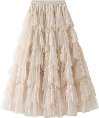 #ad Dirholl Women#x27;s A Line Fairy Elastic Waist Tulle Midi Skirt Apricot $19.99