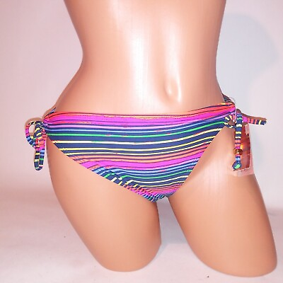 #ad Joe Boxer Swim Bikini Bottom Large Colorful Rainbow Stripe Side Tie String New $26.65