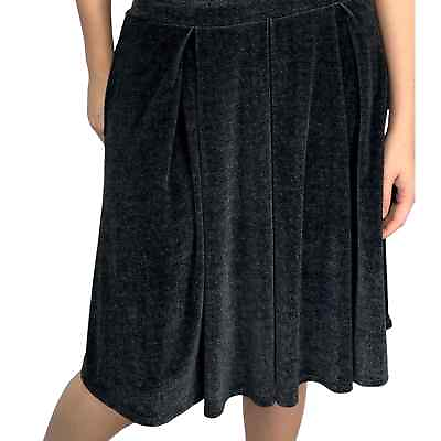 #ad LuLaRoe Charcoal Velour Madison Skirt Womens Size L Pleated Velvet Shimmer Knee $42.99