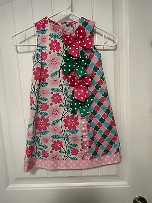#ad Girls Bonnie Jean Floral Summer Dress Size 5 w Polka Dot Bow Accents Easter $14.99