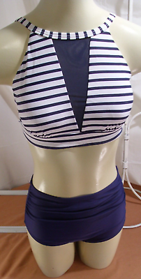 #ad #ad New Womens 2 Piece Swimsuit Bikini Size Medium Adjustable Straps Stripes $29.99