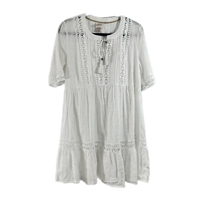 #ad Knox Rose Sz L Boho White Boho Dress 100% Cotton Semi sheer Coverup $25.99