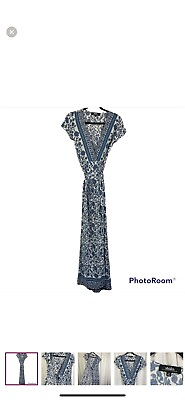 #ad #ad Lulu#x27;s French Doors Blue And Ivory Floral True Wrap Maxi Dress Small $24.99