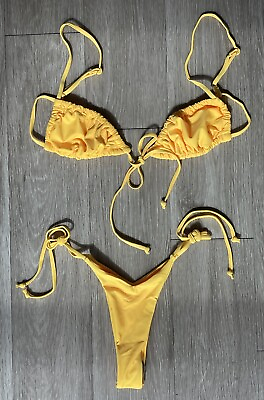#ad Women’s Swimwear Yellow Thong Bikini Set Swimsuit High Waist S M Beach Triangle $29.90