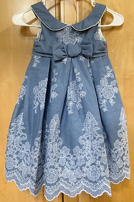 #ad laura ashley london tea party dress girls size 5 blue demask embroidery $23.85