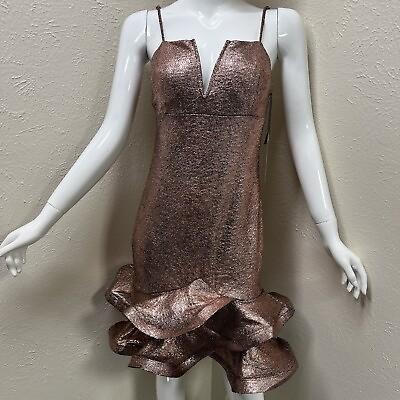#ad Rose Gold Formal Cocktail Dress Size Large Layered Ruffle Bottom H6 $24.99