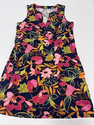 #ad Lands End Floral Sun Dress Swim Beach Cover Up Size S Navy Pink Pockets $10.50