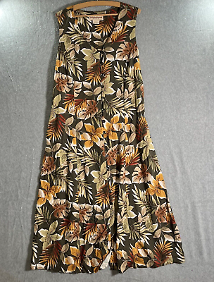 Expressions Plus Maxi Dress Womens 2x Multi Color Leaf Print Button Front Island $32.93