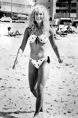 Lynn Holly Johnson sexy full length in polka dot bikini on beach 8x12 real photo $11.99