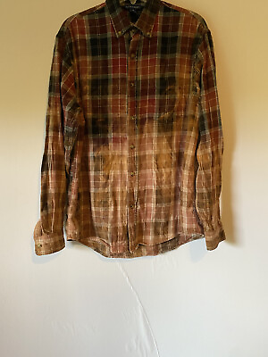 Upcycled Bleached Tie Dye Plaid Flannel Shirt Faded DIY Boho Festival Medium $26.88